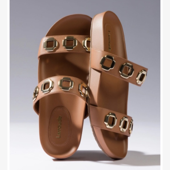 Larroudé Slide In Caramel Leather Size 9 NWOB Handmade in Brazil - Picture 1 of 11